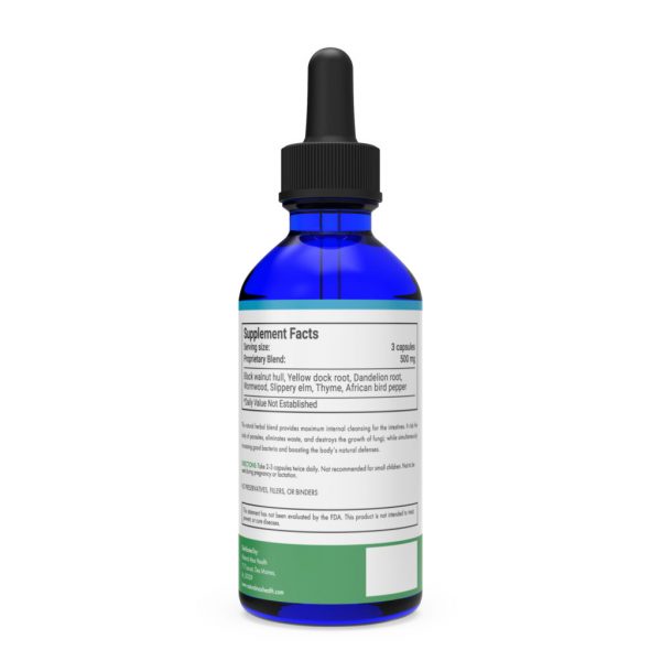 Natural Max Candida Cleanse 2—back of bottle ingredients label.
