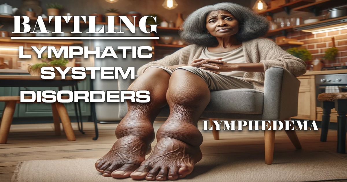 Battling Lymphatic System Disorders image of older black-lady with lymphedema visible on her legs.