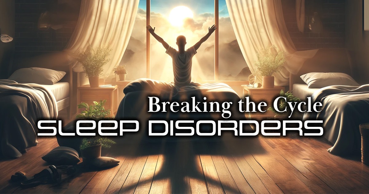 Sleep-Disorders-Breaking-the-Cycle-man-siting-on-be-looking-at-the-sunrise
