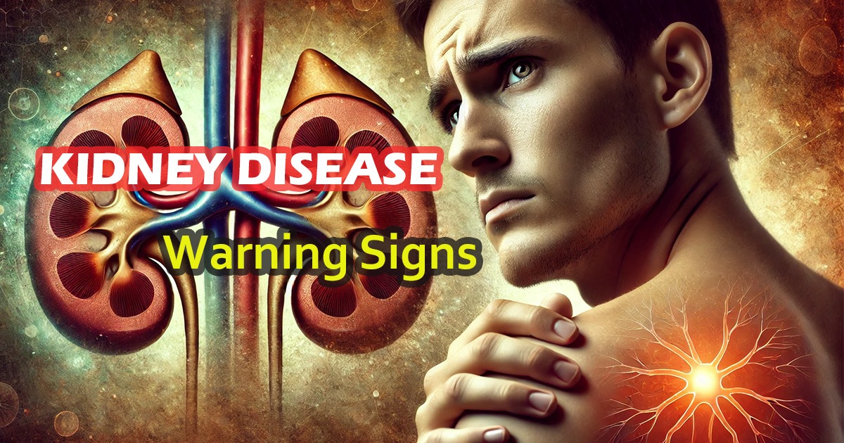 Kidney disease. image of a man in pain looking worried with superimposed kidneys illustration in background.